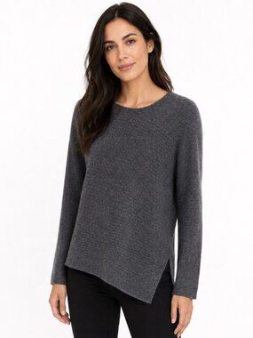 Griffen Grey Ribbed Asymmetrical Hem Cashmere Sweater
